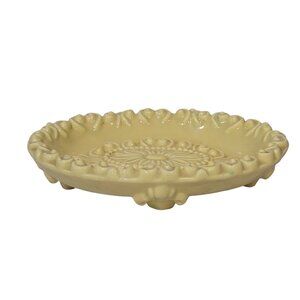 yellow Ornate Oval Footed Regency Glam Ceramic Soap Dish Trinket Tray